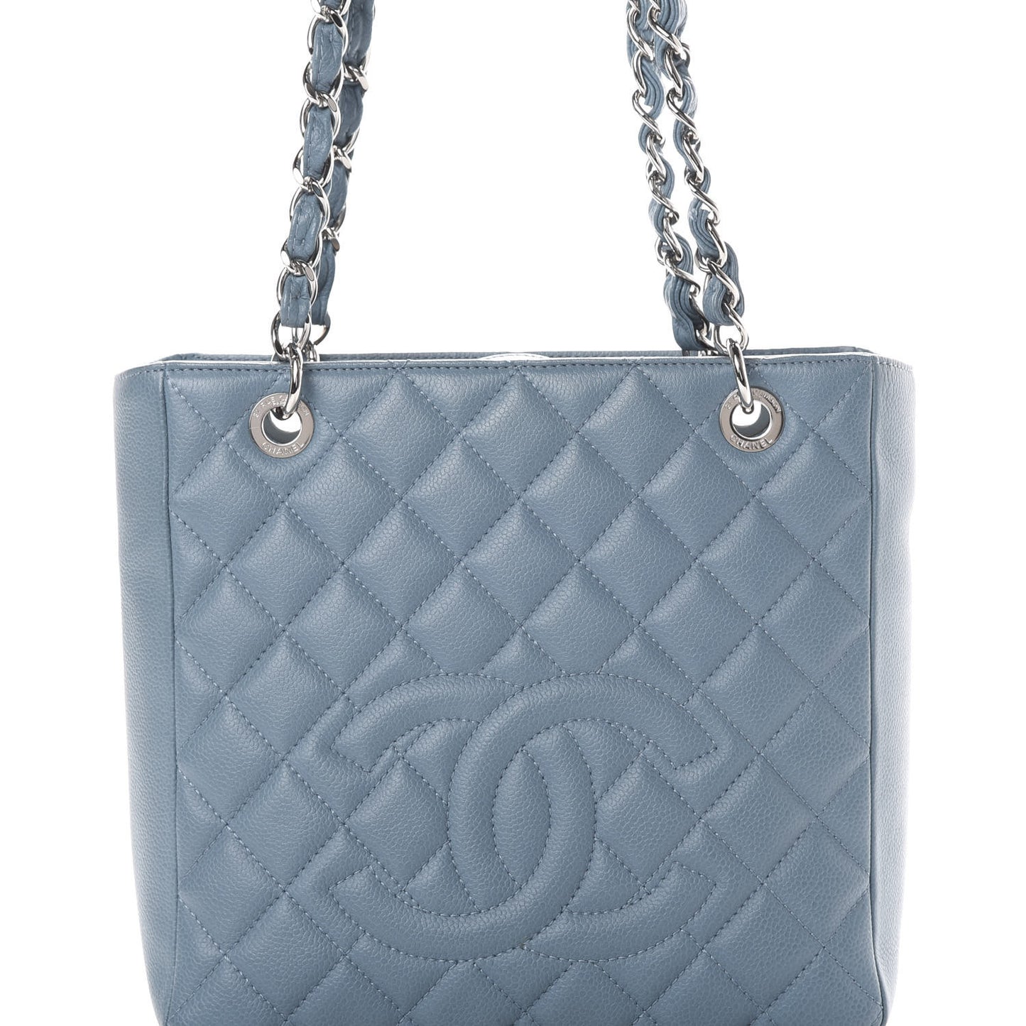 Caviar Quilted Petit Shopping Tote PST Blue