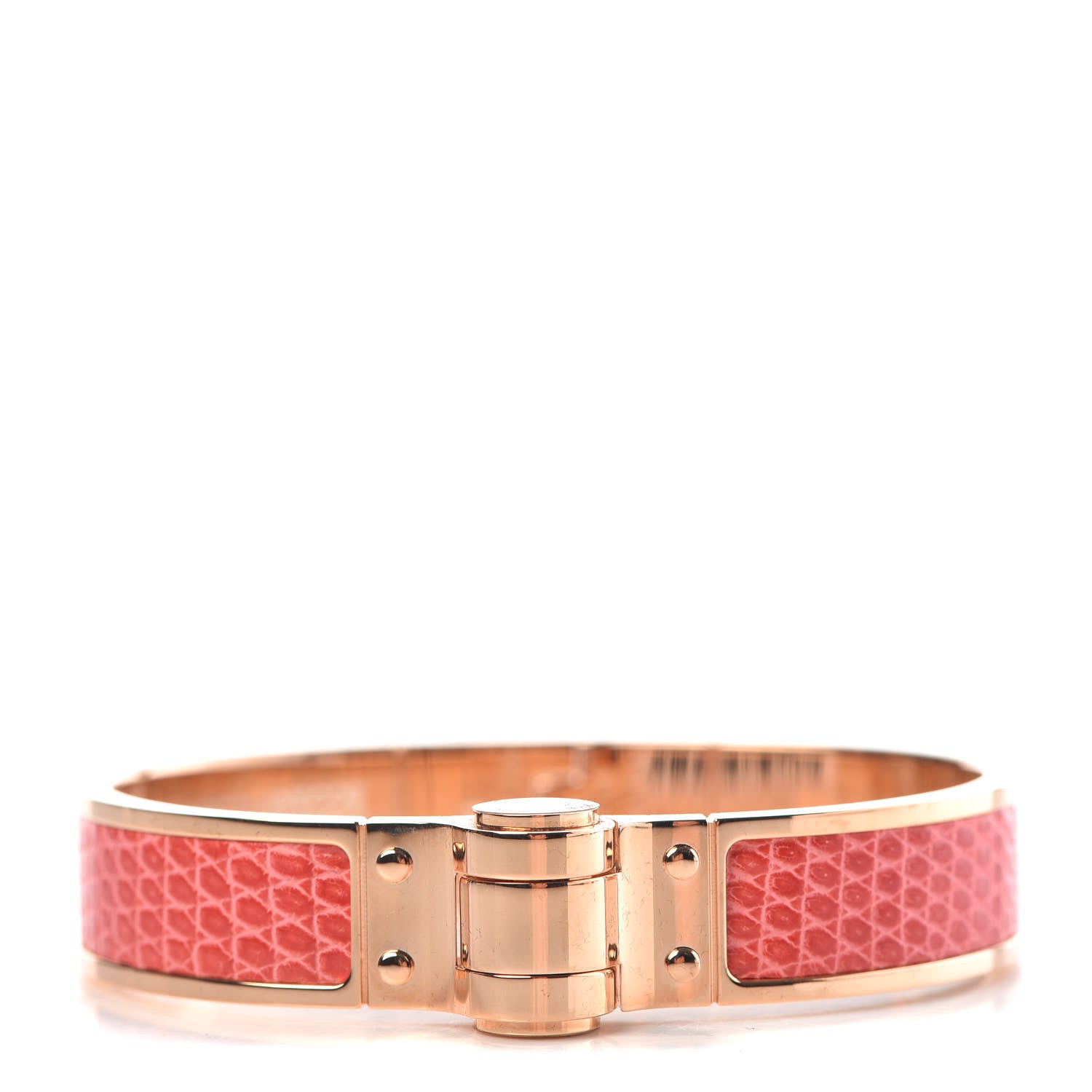 Hermes Lizard Charniere Cuir Narrow Hinged Bracelet S Bougainvillea 1 of 5
