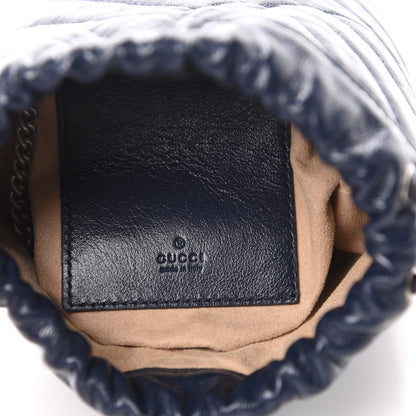 Gucci Vintage Effect Calfskin Matelasse Diagonal Mini Torchon GG Marmont 2.0 Bucket Bag Blue Agata Mystic White 8 of 11