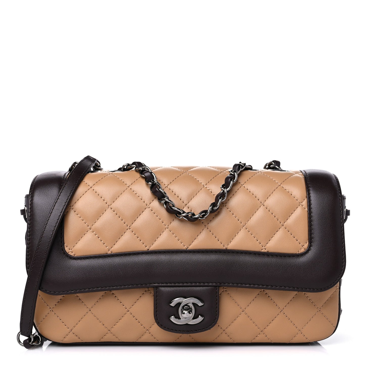 Calfskin Quilted Medium Coco Corset Flap Brown Beige