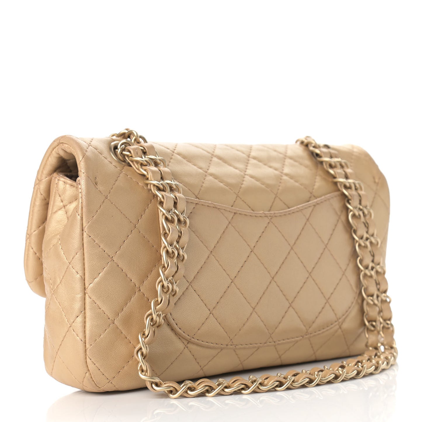Metallic Lambskin Quilted Medium Precious Jewel Single Flap Gold