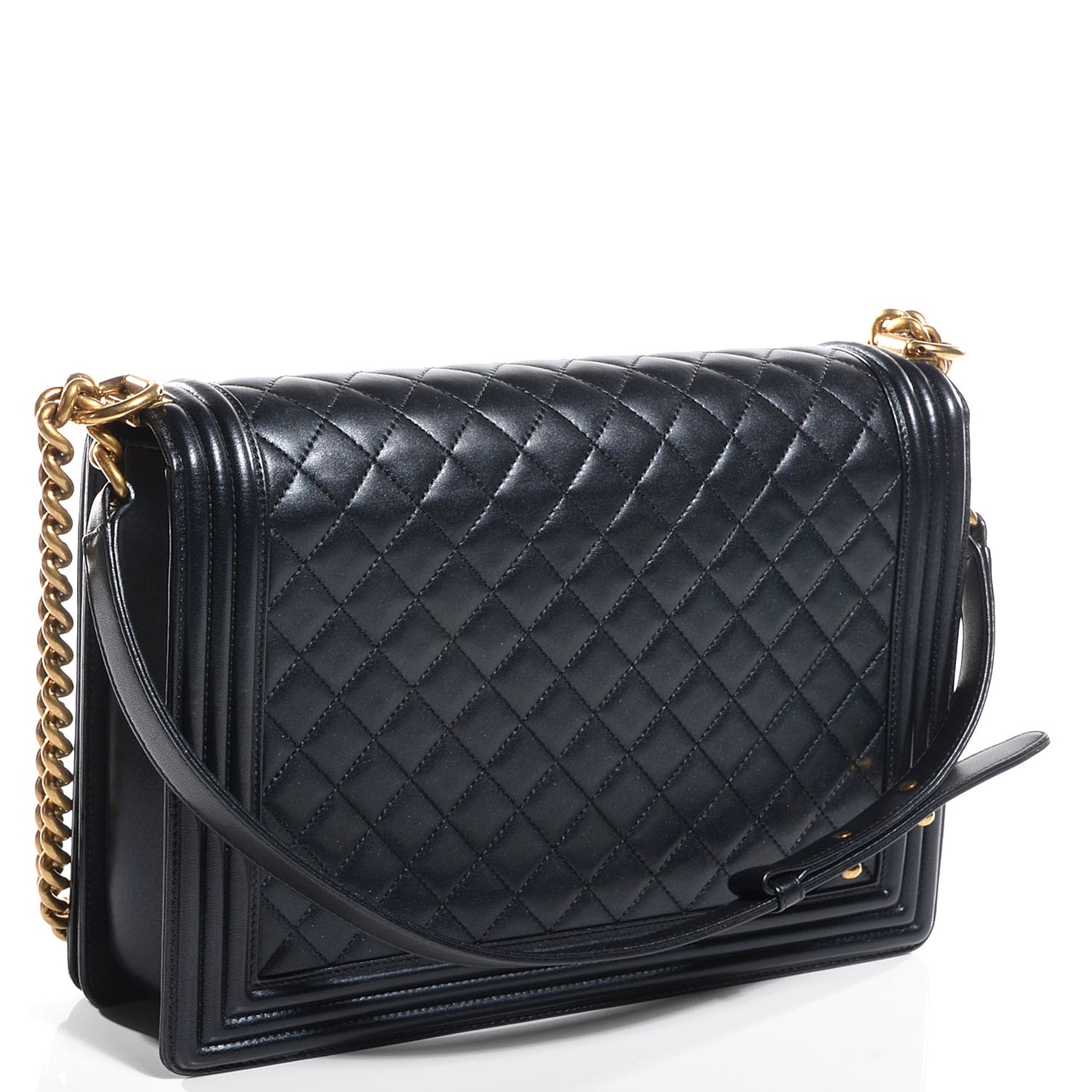 Metallic Calfskin Quilted Large Boy Flap Black