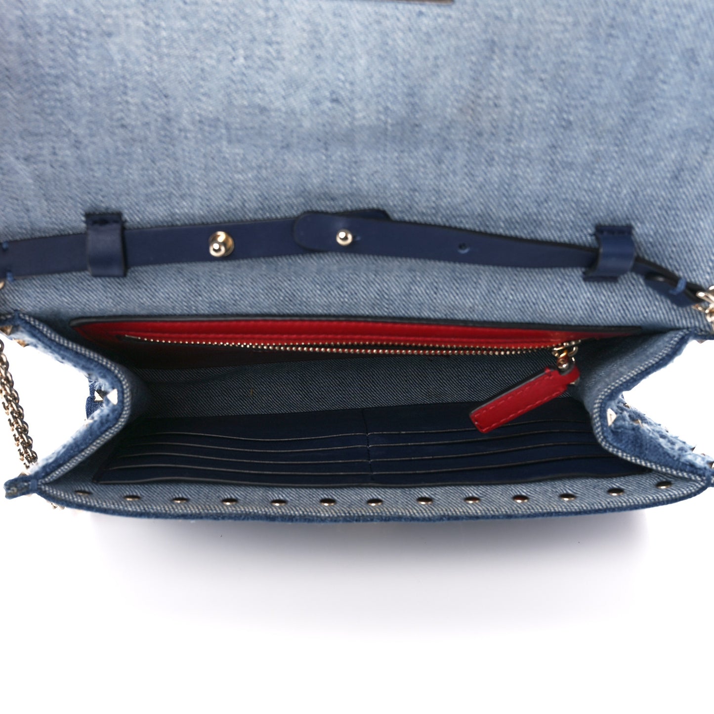 Denim Rockstud Spike Wallet on Chain Blue