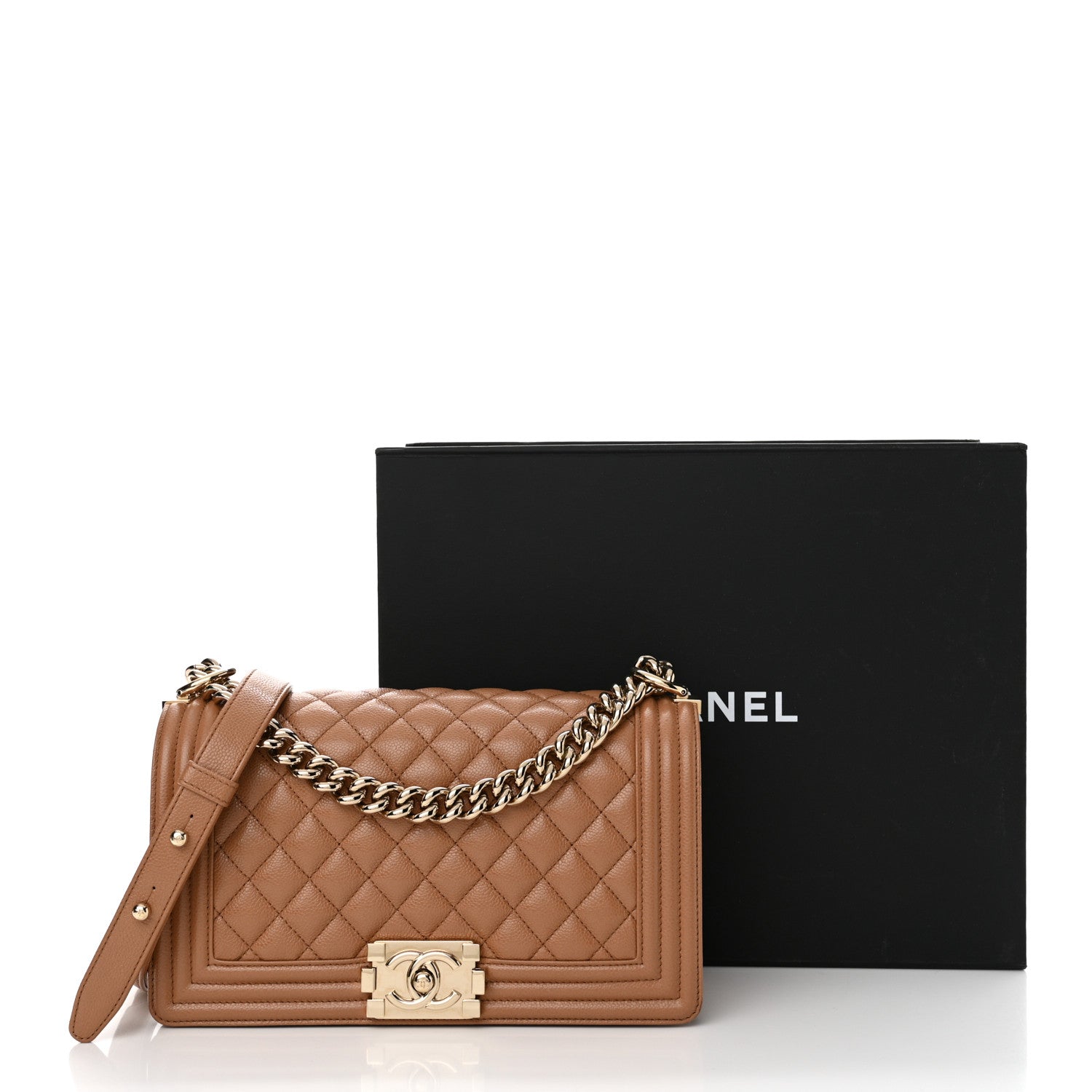 Chanel Caviar Quilted Medium Boy Flap Light Brown 11 of 11