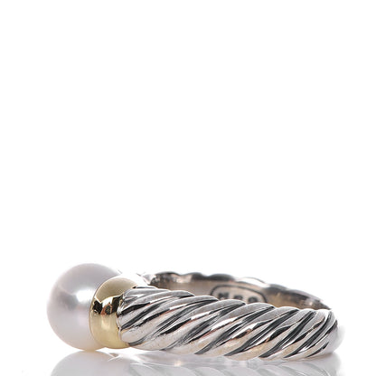 David Yurman Sterling Silver 18K Yellow Gold Pearl Cable Ring 6 3 of 6