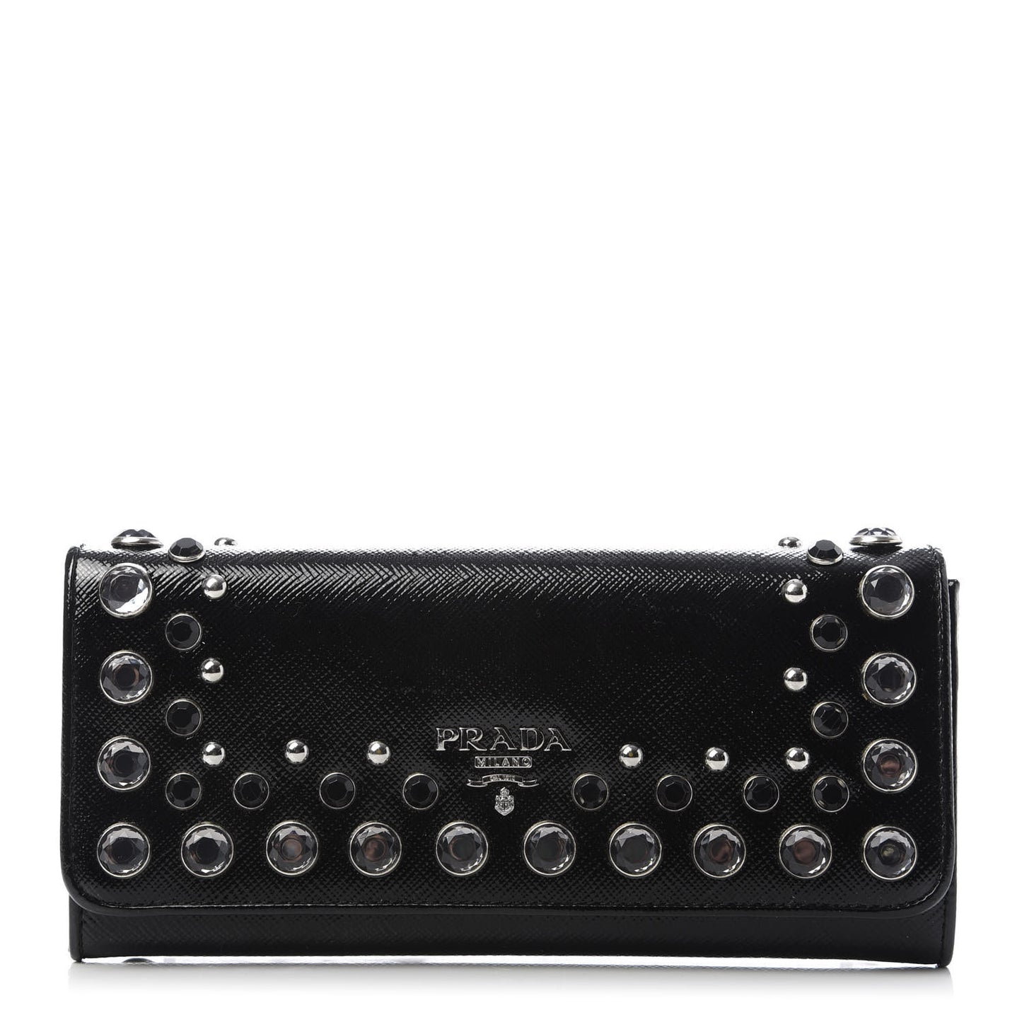 Saffiano Vernice Crystal Studded Flap Wallet Black
