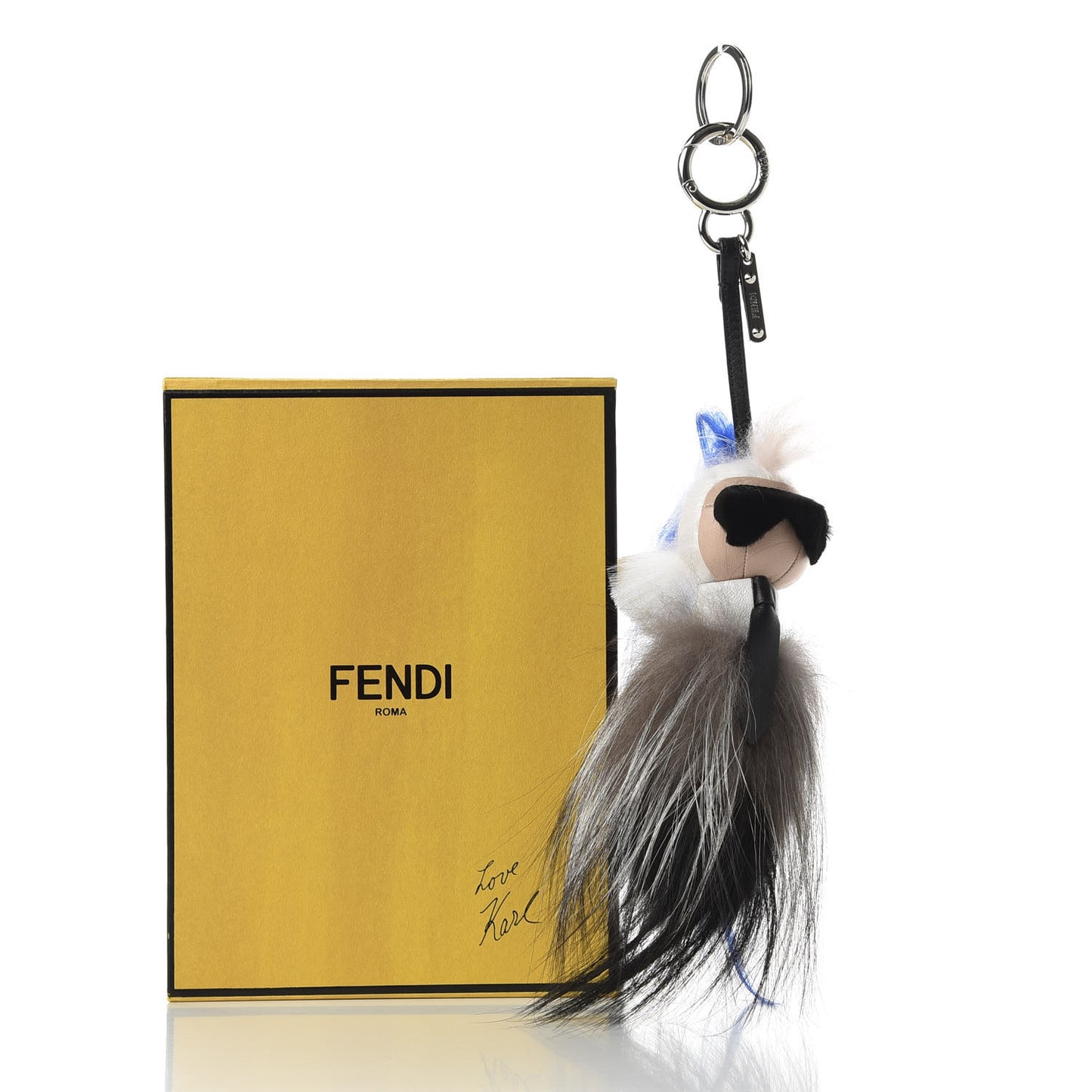 Mink Fox Goat Fur Mini Karlito Bag Charm Blue