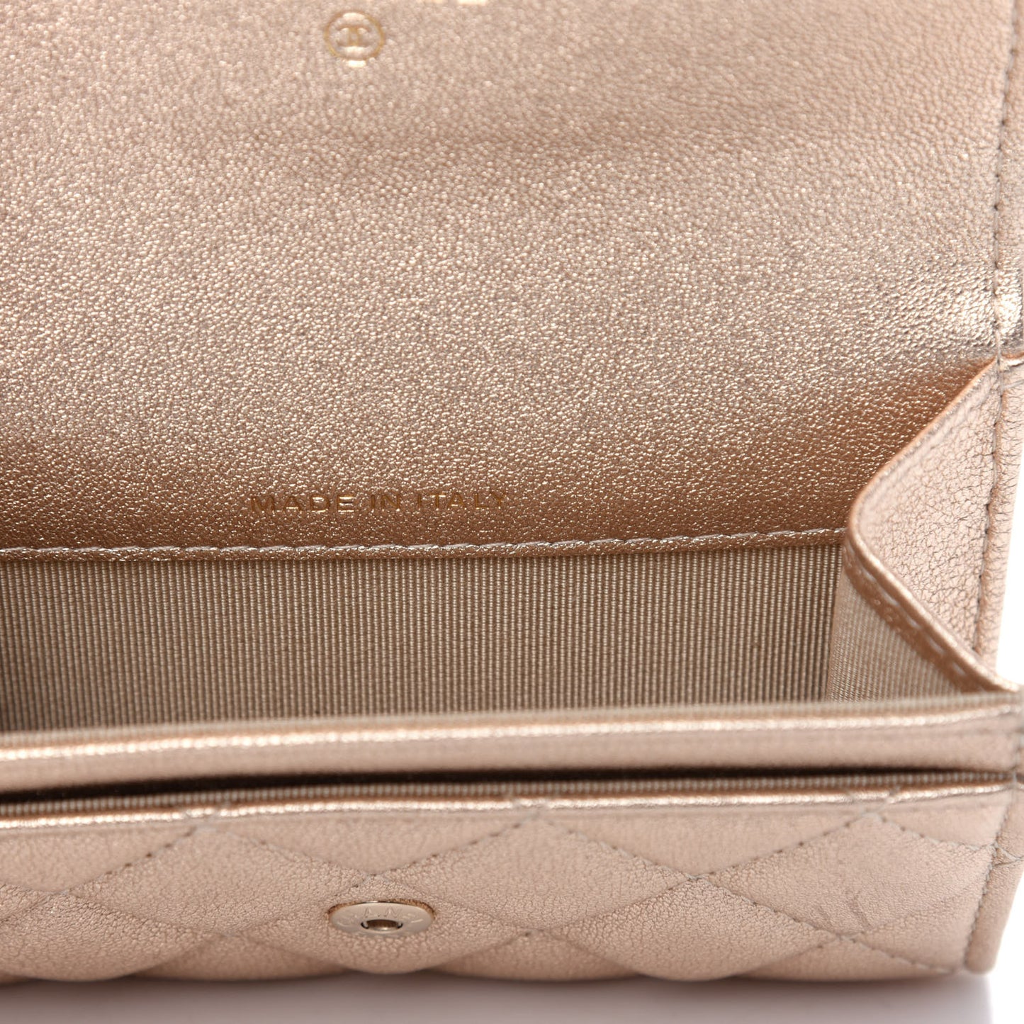 Metallic Lambskin Quilted Flap Card Holder Wallet Gold