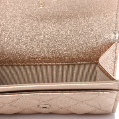 Chanel Metallic Lambskin Quilted Flap Card Holder Wallet Gold 6 of 9
