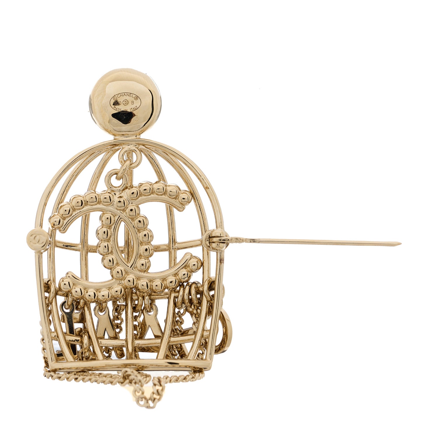 Pearl Crystal Birdcage Pin Brooch Light Gold