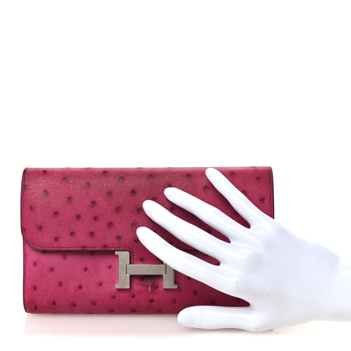 Ostrich Constance Long Wallet Rose Poupre