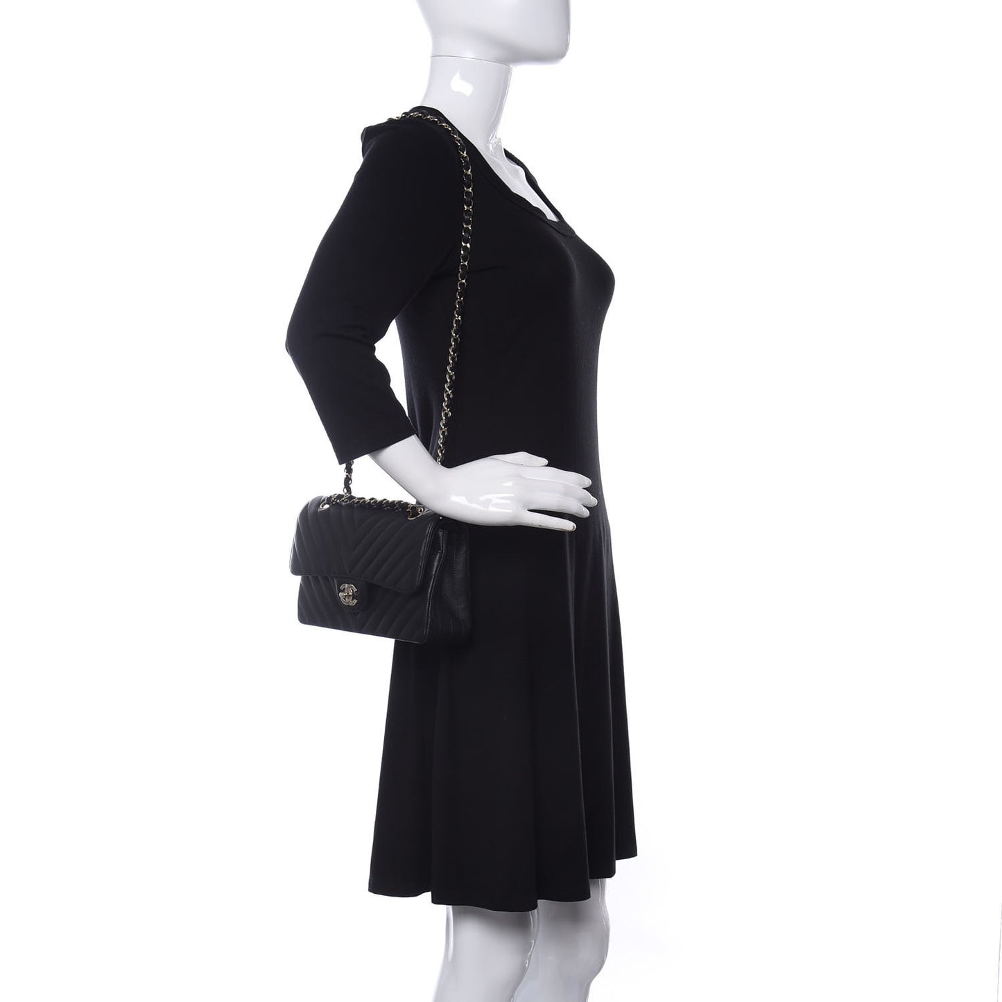 Caviar Chevron Quilted Small Double Flap Black