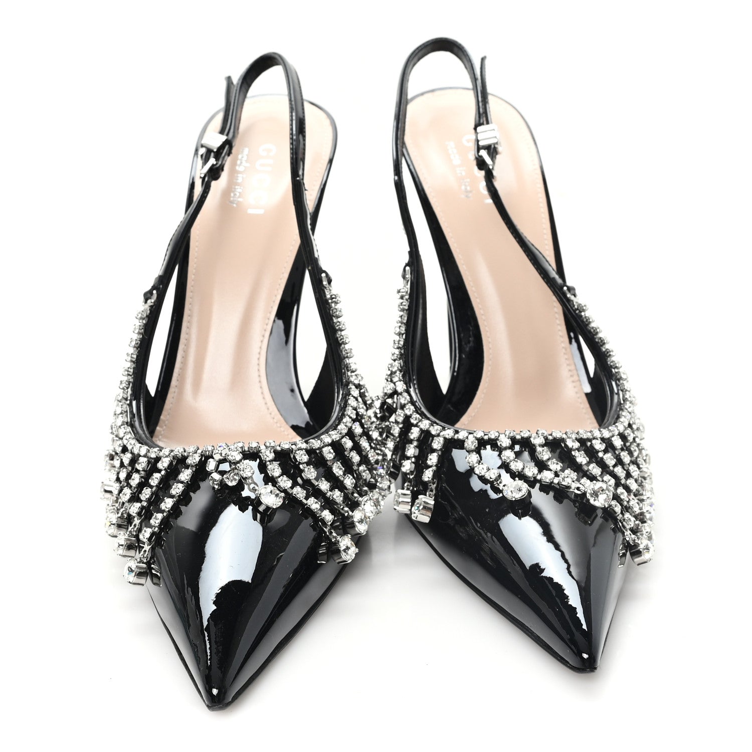 Gucci Vernice Crystal Embellished Guinevere Slingback Pumps 39.5 Black 3 of 10