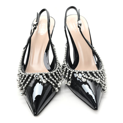 Gucci Vernice Crystal Embellished Guinevere Slingback Pumps 39.5 Black 3 of 10