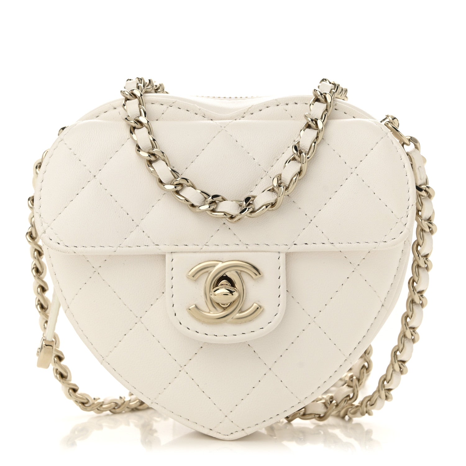 Chanel Lambskin Quilted CC In Love Heart Clutch With Chain White 1 of 11