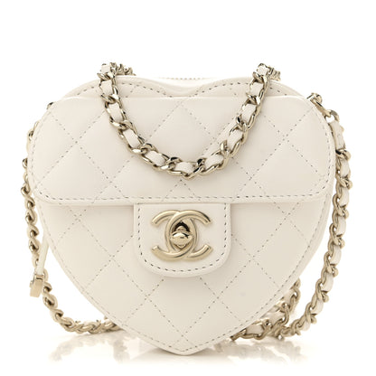 Chanel Lambskin Quilted CC In Love Heart Clutch With Chain White 1 of 11