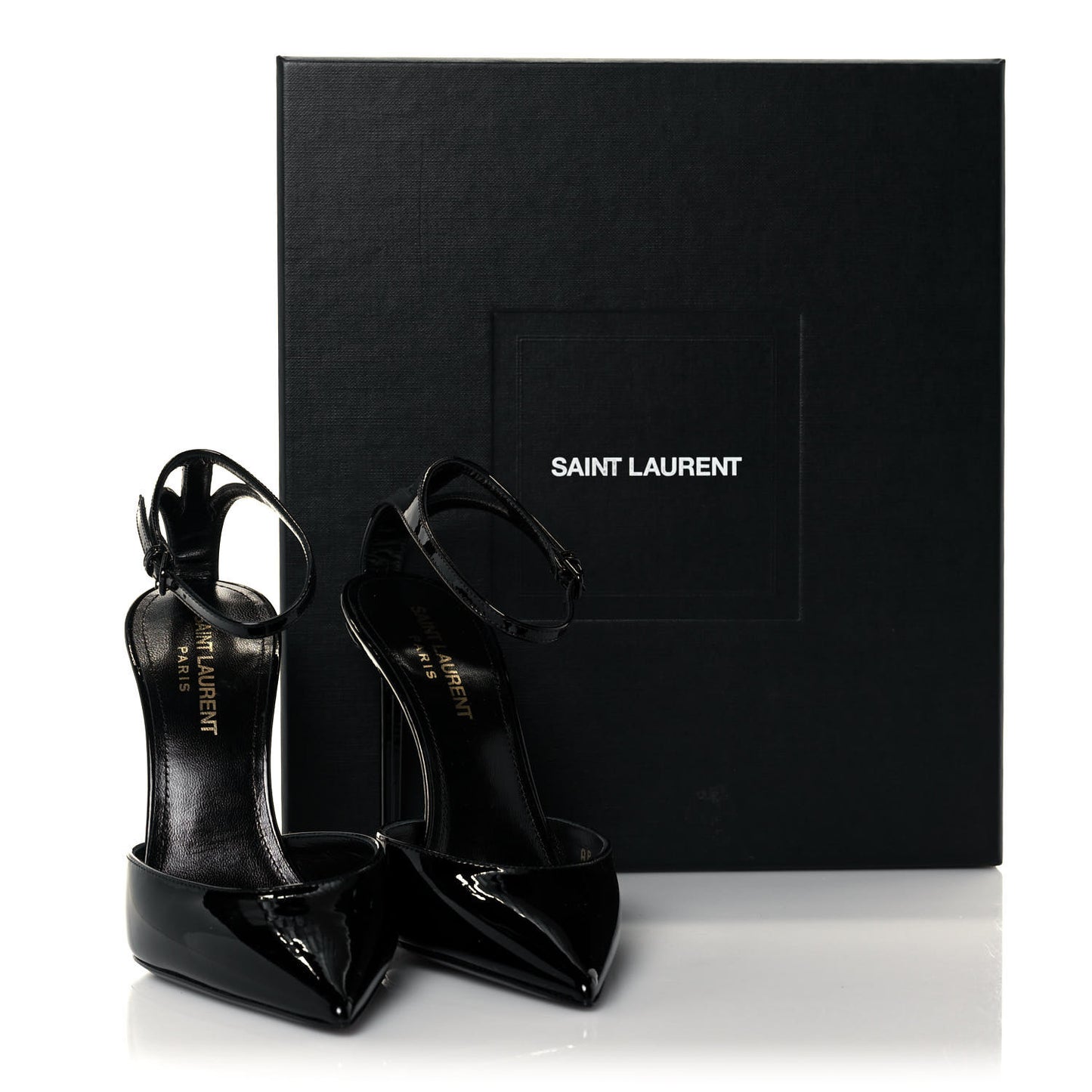 Patent Calfskin Zoe 105 Ankle Strap Pumps 36 Black