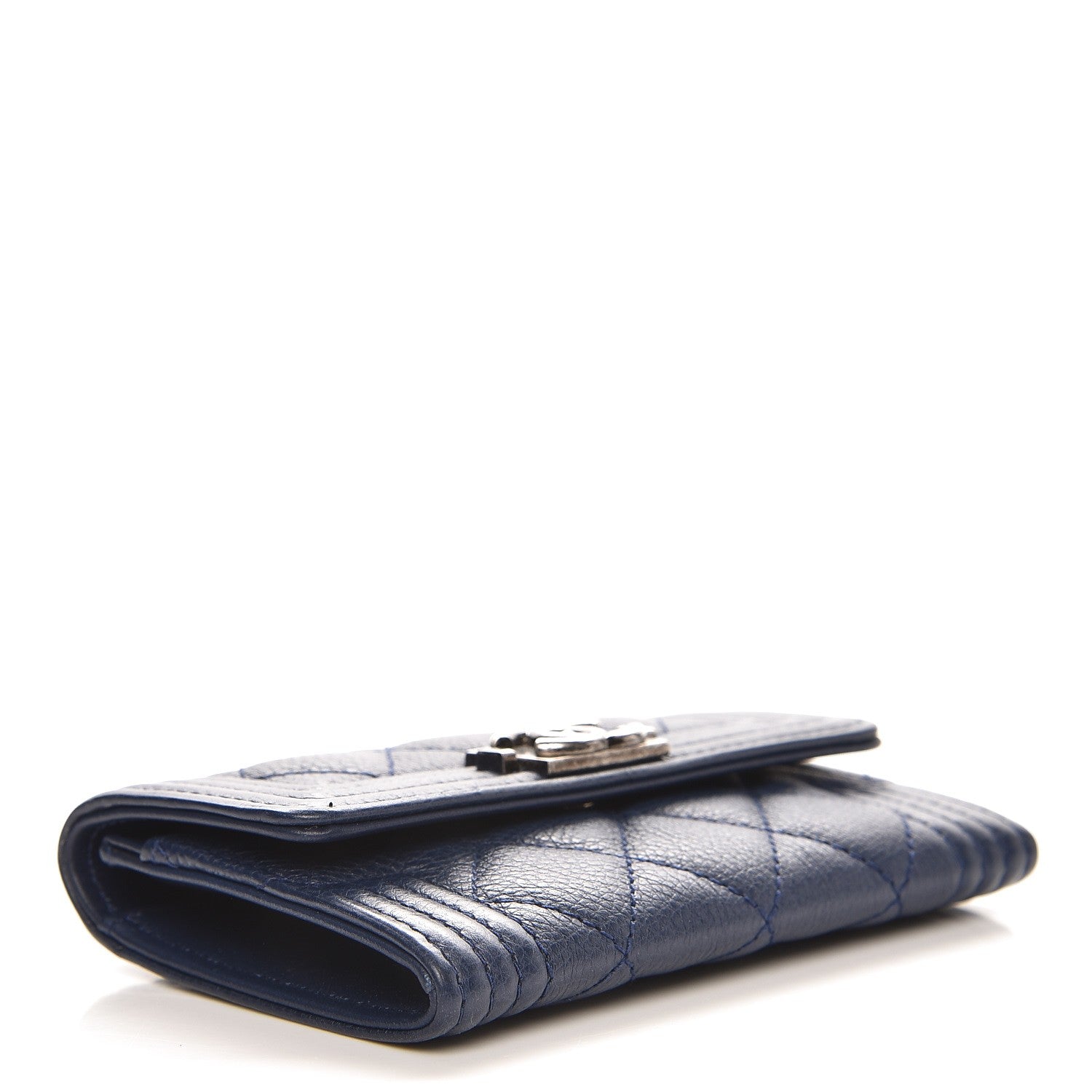 Chanel Grained Calfskin Quilted Boy Card Holder Wallet Dark Blue 4 of 7
