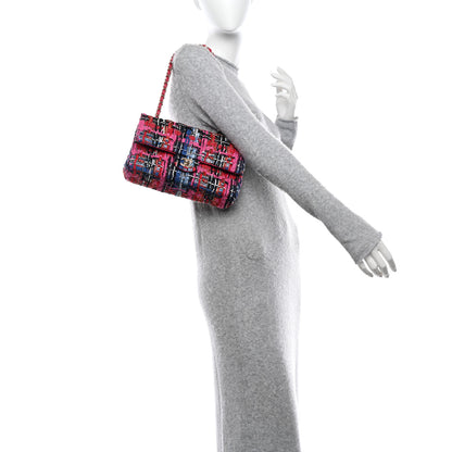 Chanel Tweed Quilted Medium Double Flap Red Pink Black 2 of 13