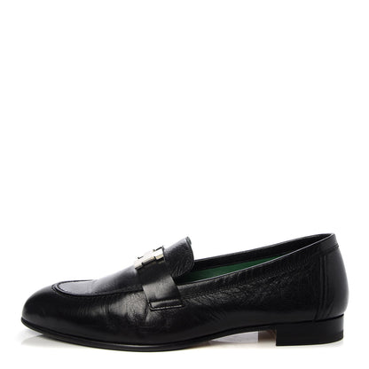 Hermes Goatskin Mens Paris Loafers 38 Black 1 of 10
