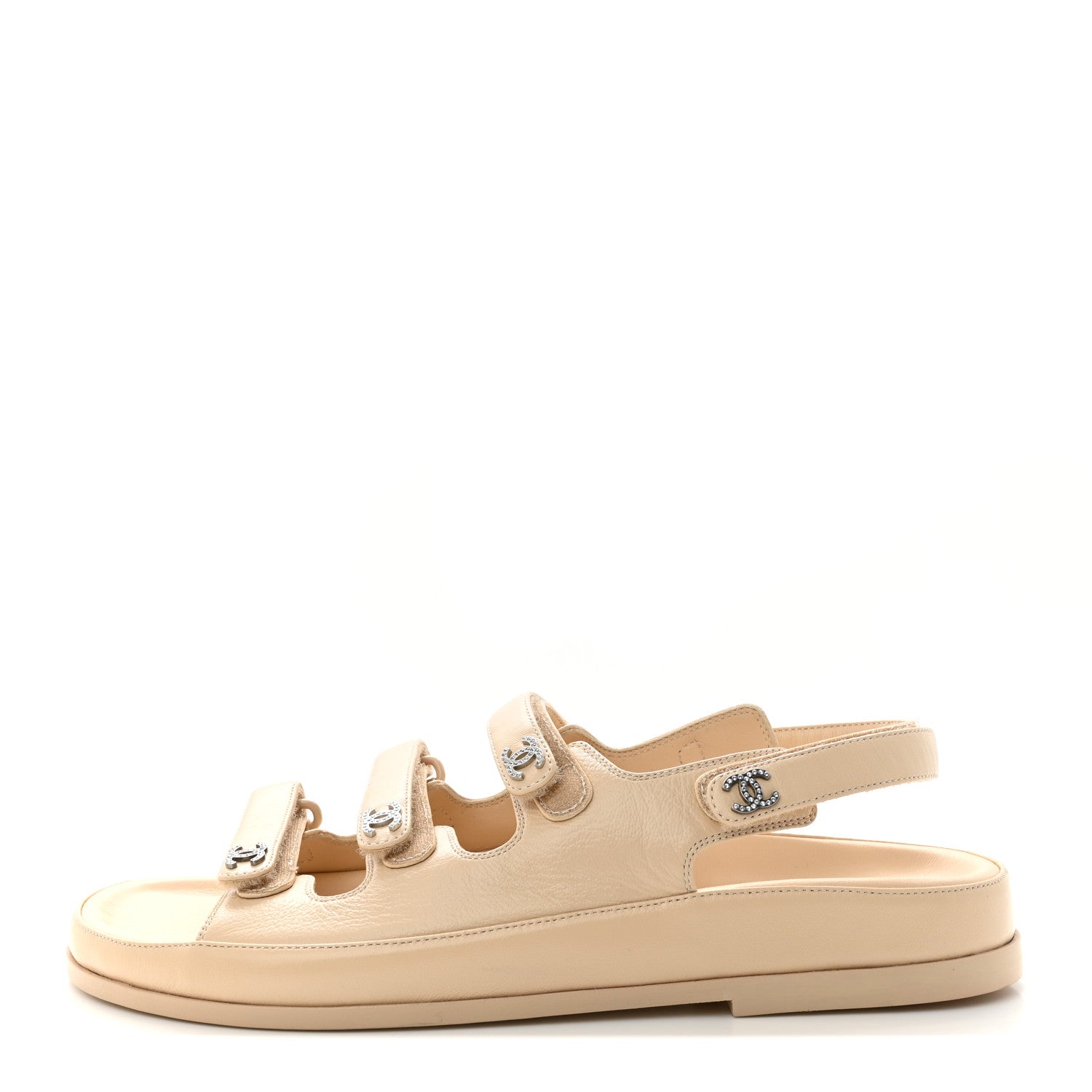 Chanel Lambskin Crystal CC Velcro Dad Sandals 40 Beige 1 of 9