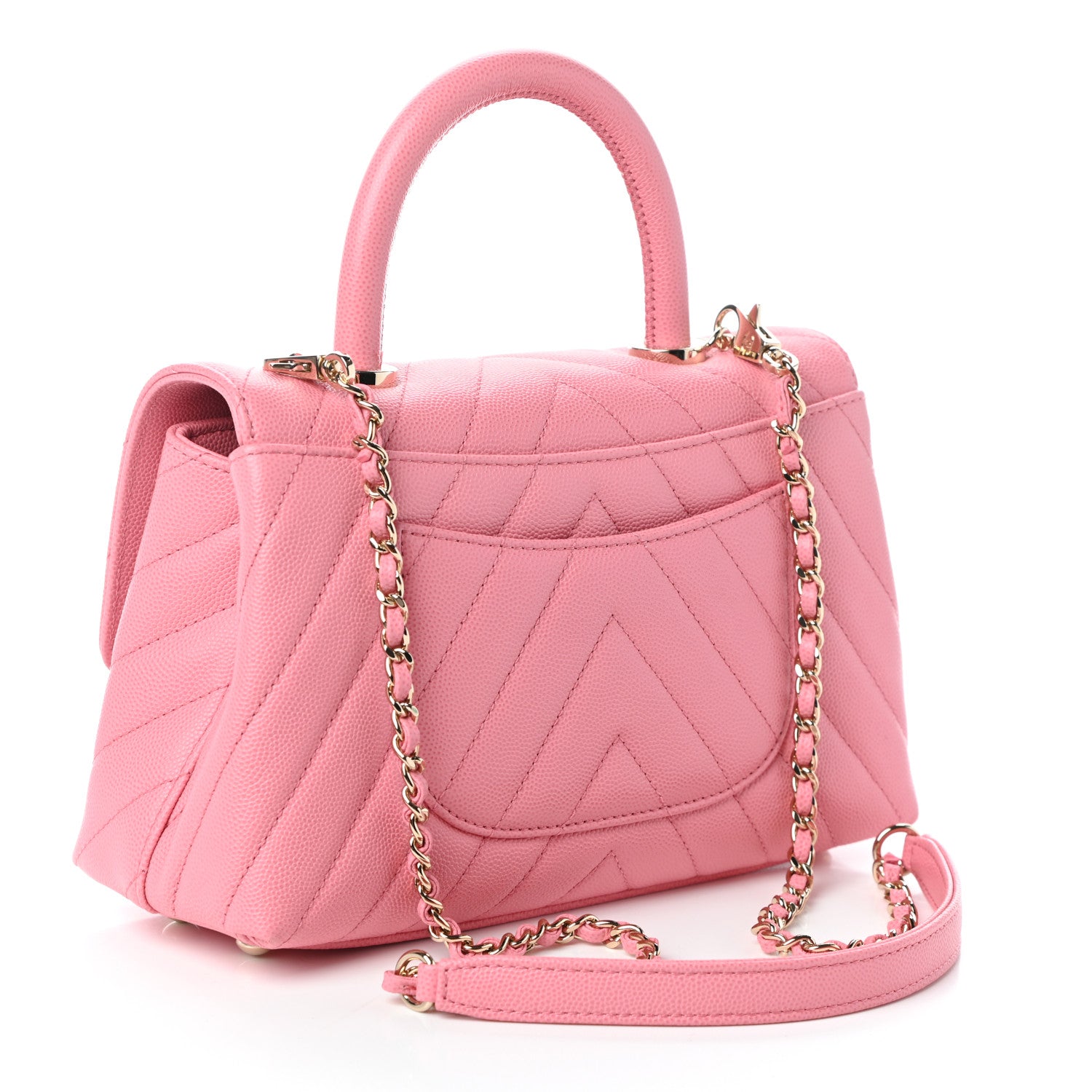 Chanel Caviar Chevron Quilted Mini Coco Handle Flap Pink 3 of 10