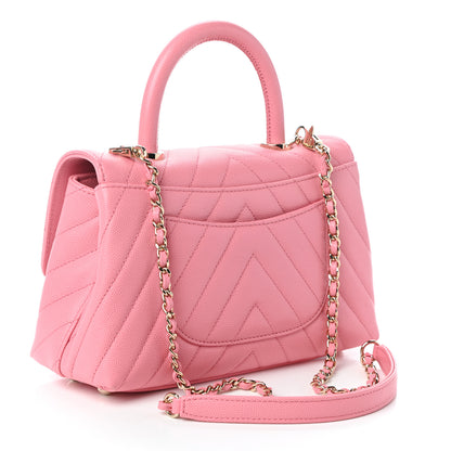 Chanel Caviar Chevron Quilted Mini Coco Handle Flap Pink 3 of 10