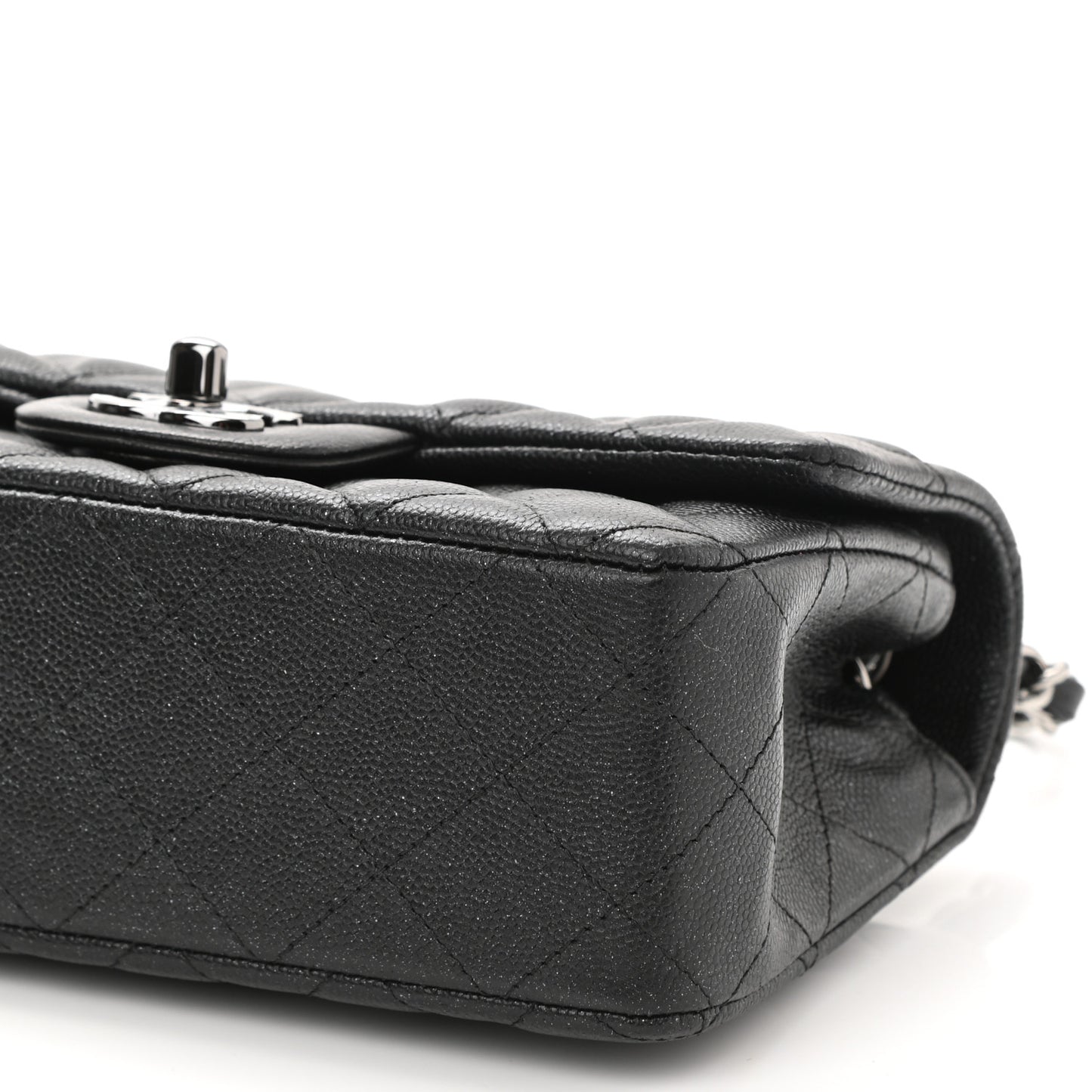 Iridescent Caviar Quilted Mini Rectangular Flap Black