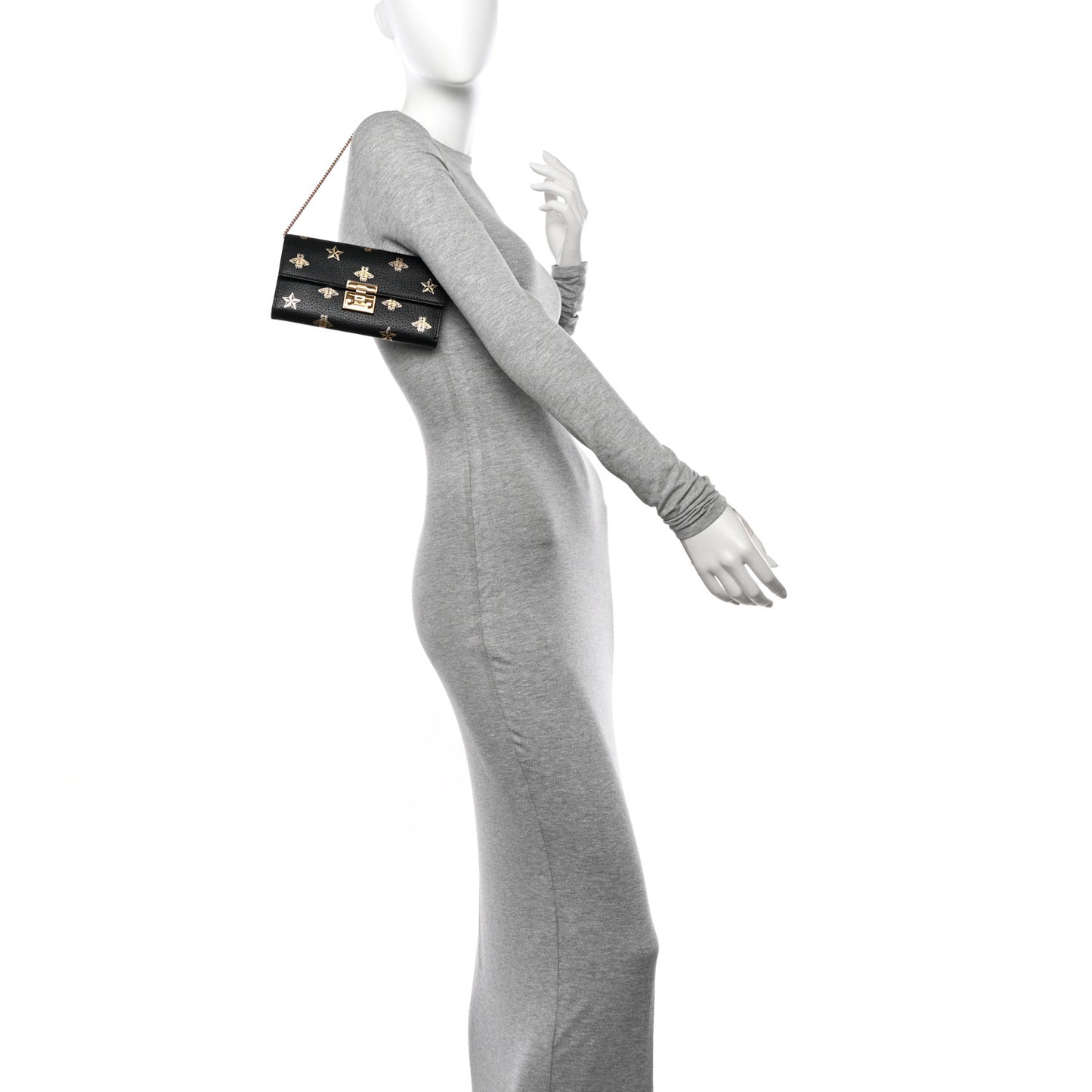 Grained Calfskin Bee Star Continental Chain Wallet Black