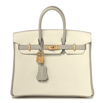 Hermes Togo Horseshoe Birkin 25 Craie Gris Tourterelle 1 of 13