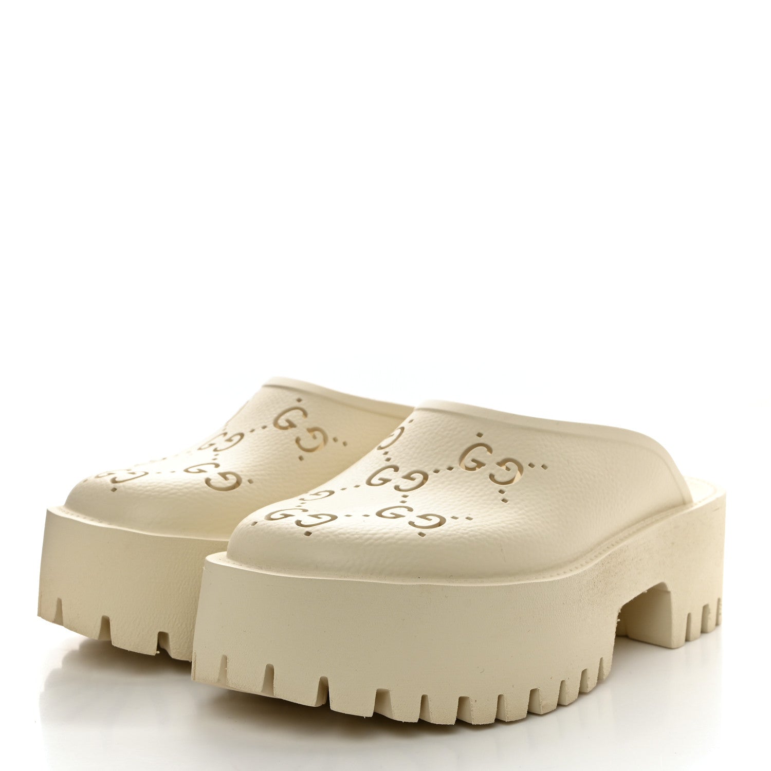 Gucci Rubber GG Monogram Perforated Elea Platform 55mm Lug Sole Sandals 37 Mystic White 3 of 9