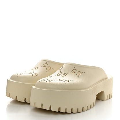 Gucci Rubber GG Monogram Perforated Elea Platform 55mm Lug Sole Sandals 37 Mystic White 3 of 9