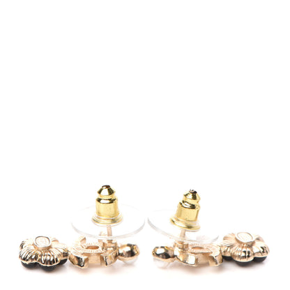Chanel Crystal Pearl CC Flower Earrings Black Gold 3 of 5