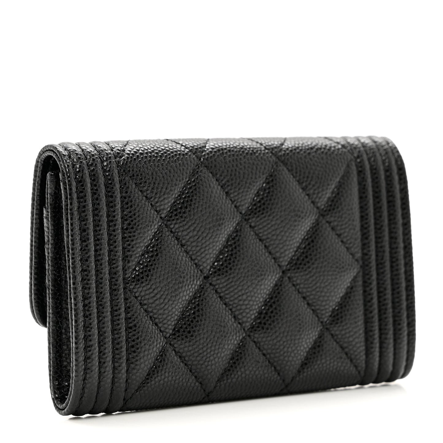 Caviar Quilted Boy Flap Card Holder Black