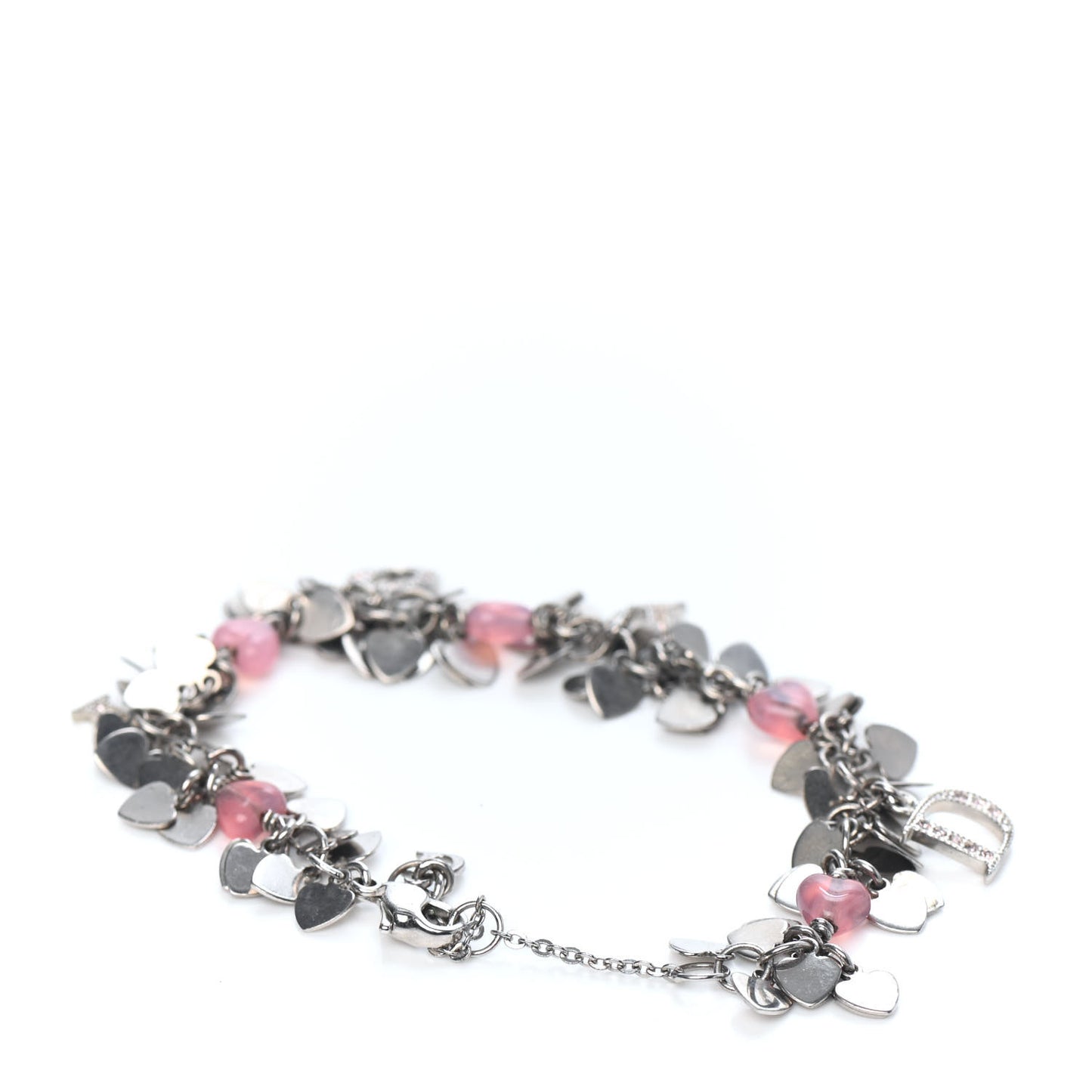 Metal Resin Crystal Rose Heart Charm Bracelet Pink