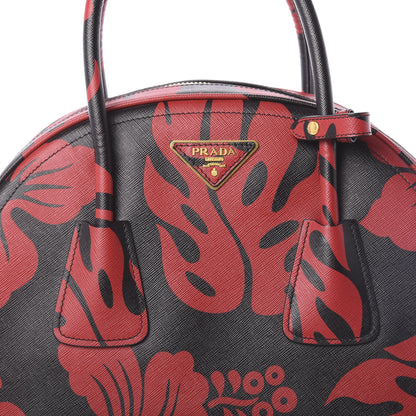 Prada Saffiano Hibiscus Print Bowling Bag Rosso 7 of 9