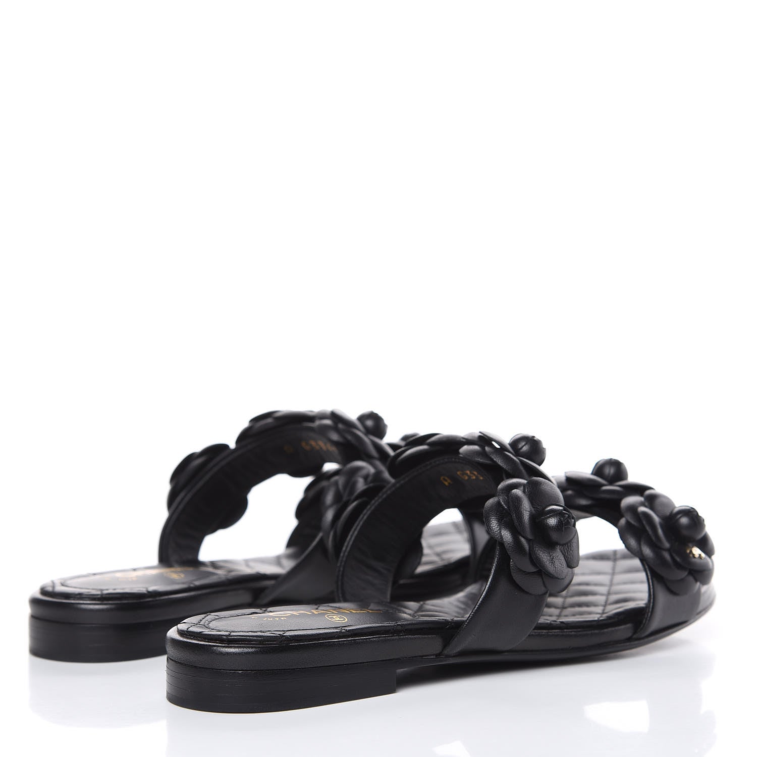 Chanel Lambskin Camellia Sandals 35.5 Black 4 of 11