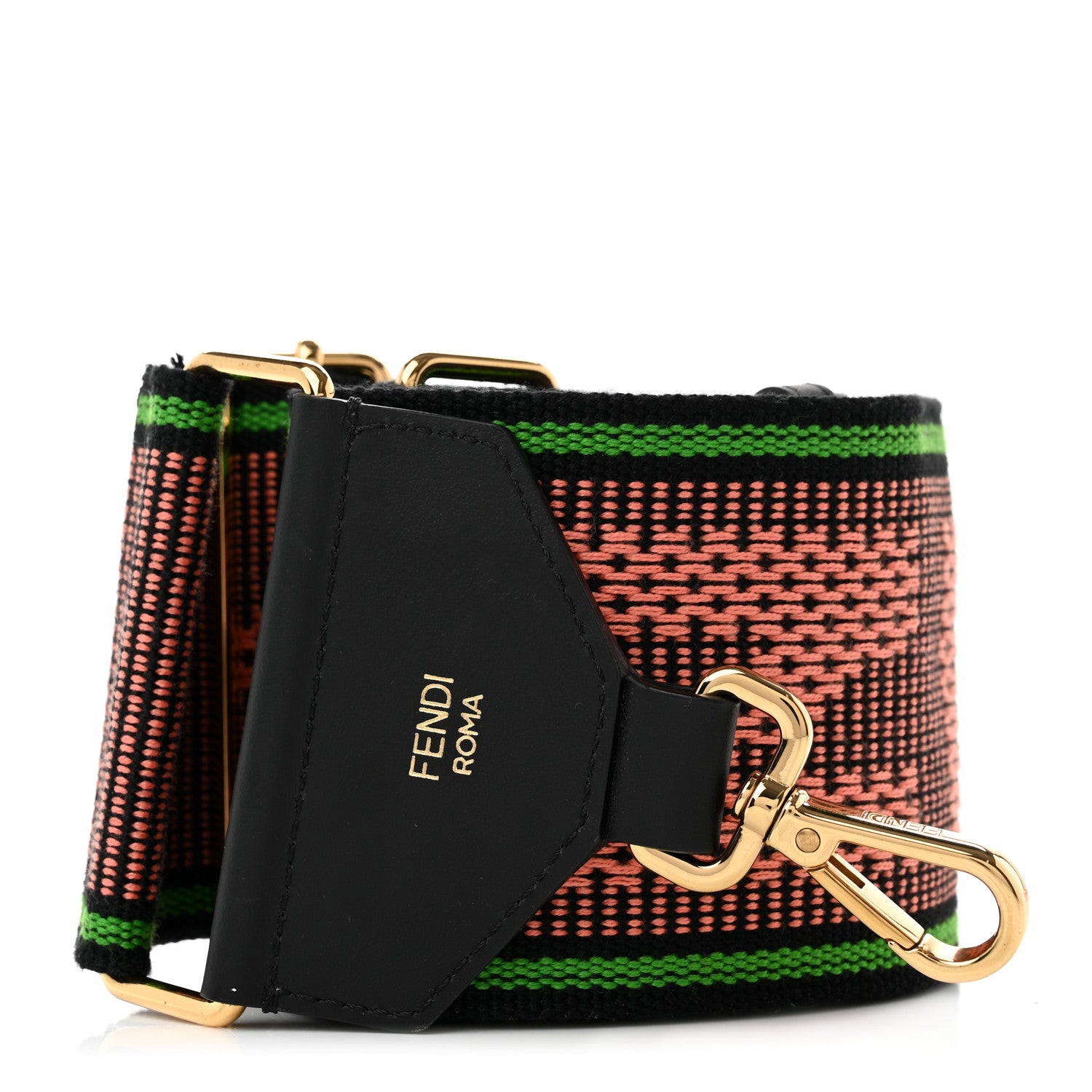 Fendi Cannete Ribbon Poly Vitello Century Logo Adjustable Strap You Coral Green 1 of 5