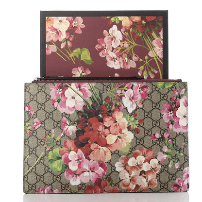 Gucci GG Supreme Monogram Blooms Suede Large Zip Pouch Beige Multicolor Dry Rose 7 of 7