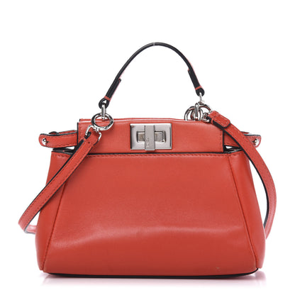 Fendi Shiny Nappa Micro Peekaboo Iconic Satchel Rosso Pimento 1 of 13