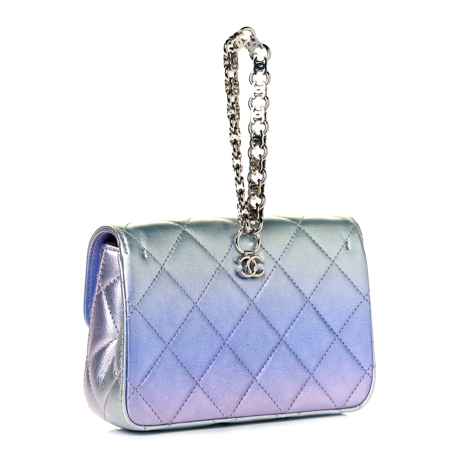 Chanel Gradient Metallic Calfskin Quilted Clutch Silver Blue Yellow Purple 3 of 8