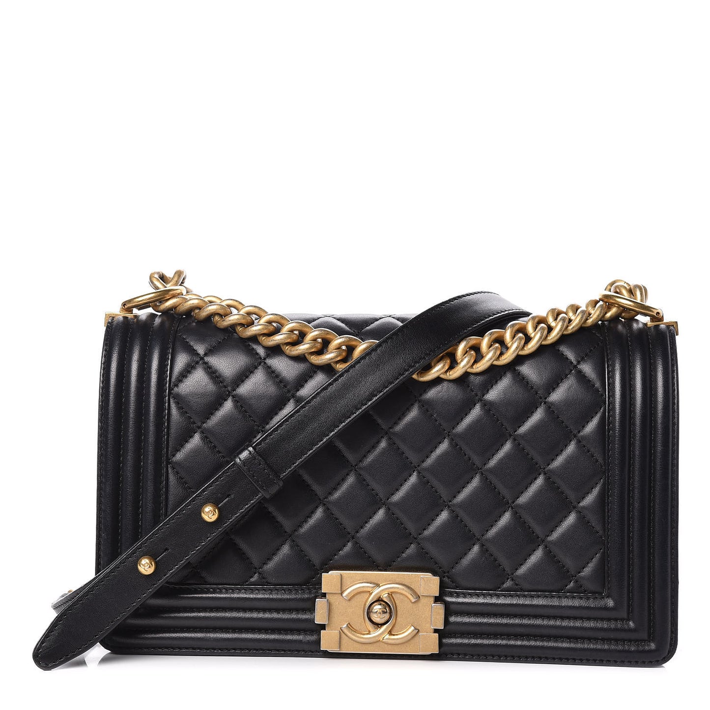 Lambskin Quilted Medium Boy Flap Black