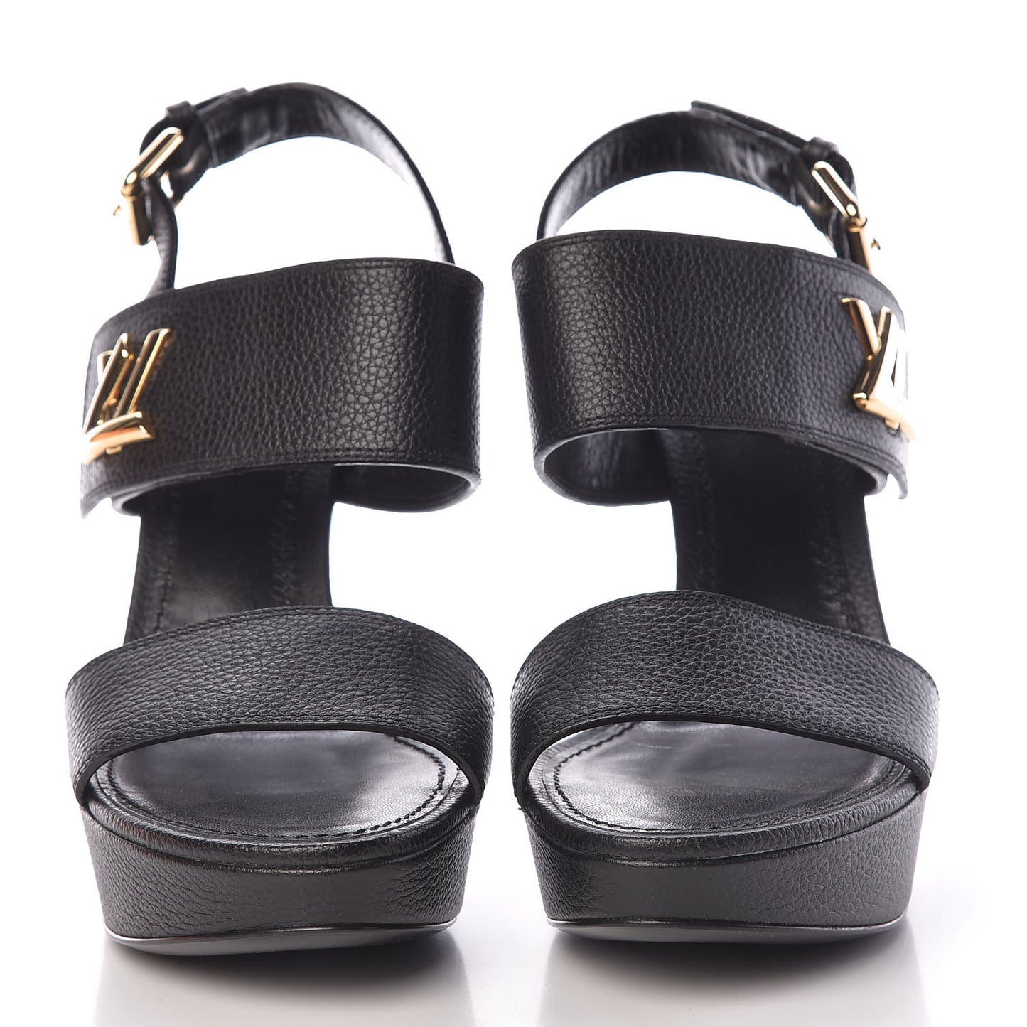 Grained Calfskin Horizon Platform Sandals 37.5 Black