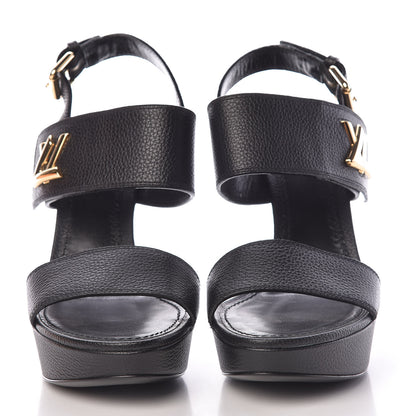 Louis Vuitton Grained Calfskin Horizon Platform Sandals 37.5 Black 2 of 9
