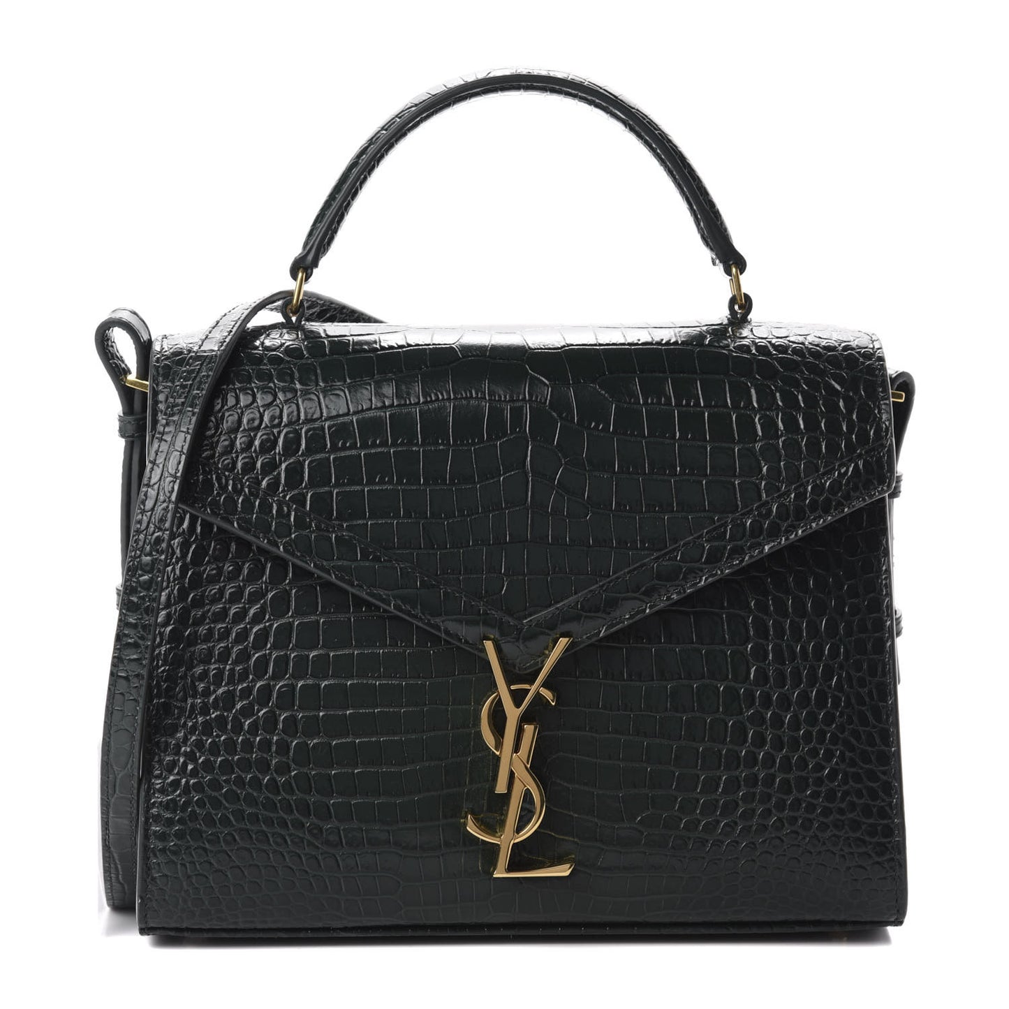 Calfskin Crocodile Embossed Medium Classic Monogram Cassandra Top Handle Green