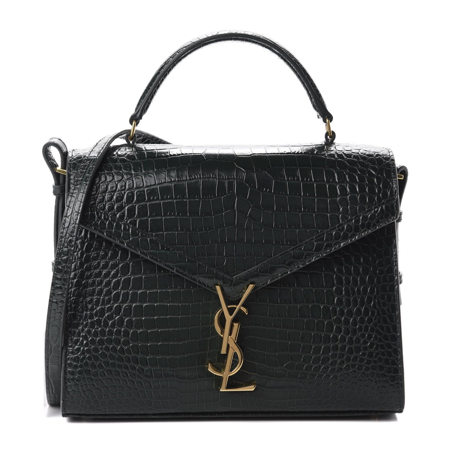 Saint Laurent Calfskin Crocodile Embossed Medium Classic Monogram Cassandra Top Handle Green 1 of 11