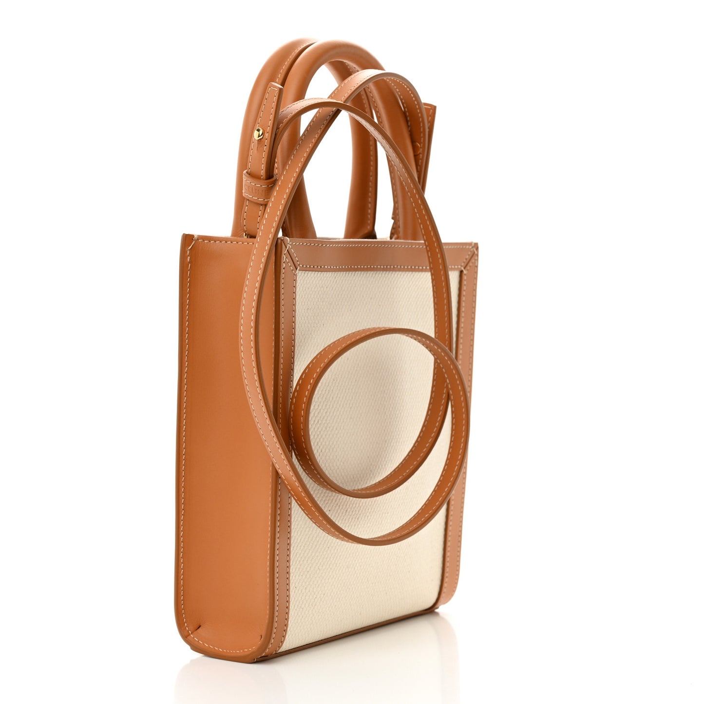 Canvas Calfskin Mini Vertical Cabas Natural Tan