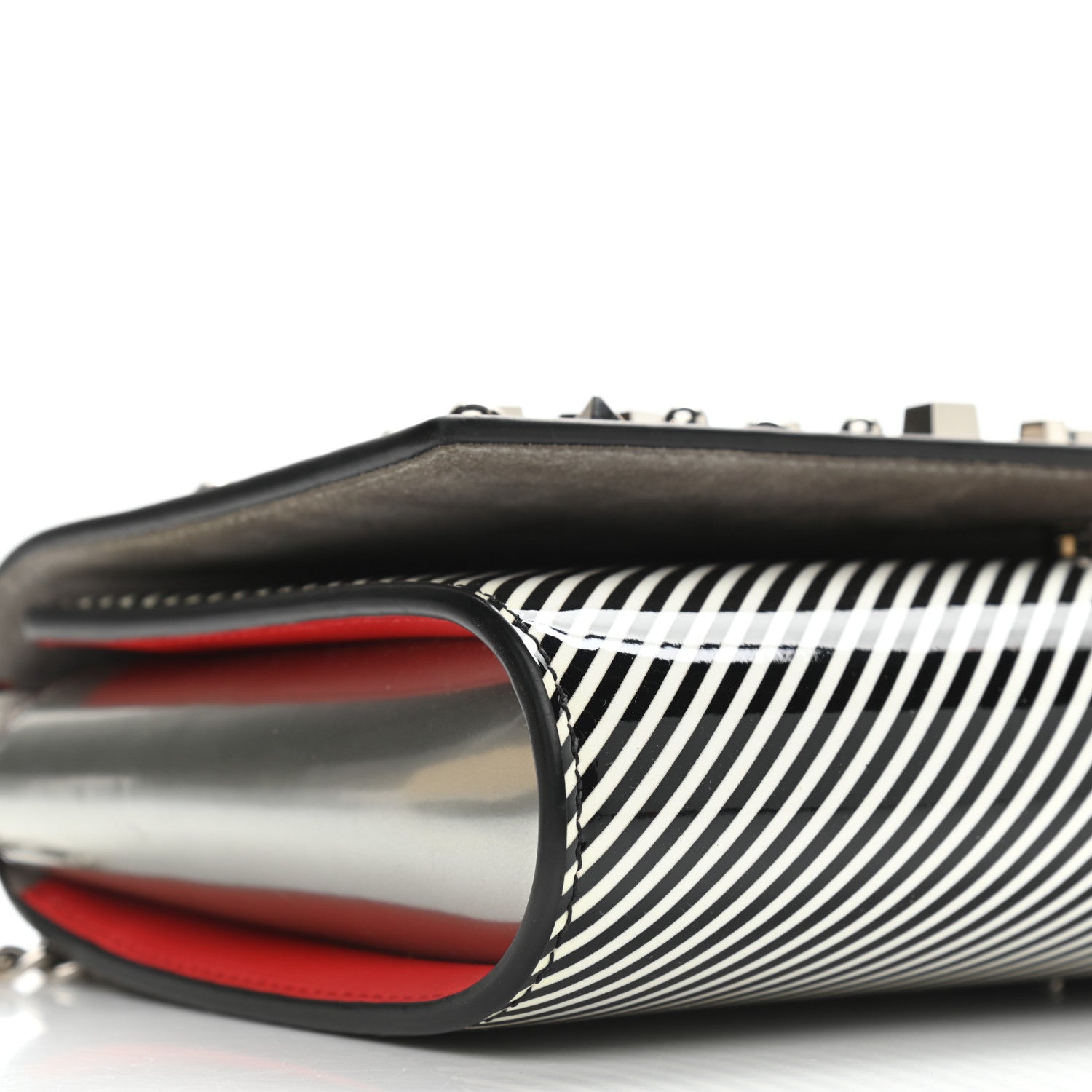 Christian Louboutin Patent Striped Spikes Paloma Clutch Black White 7 of 13