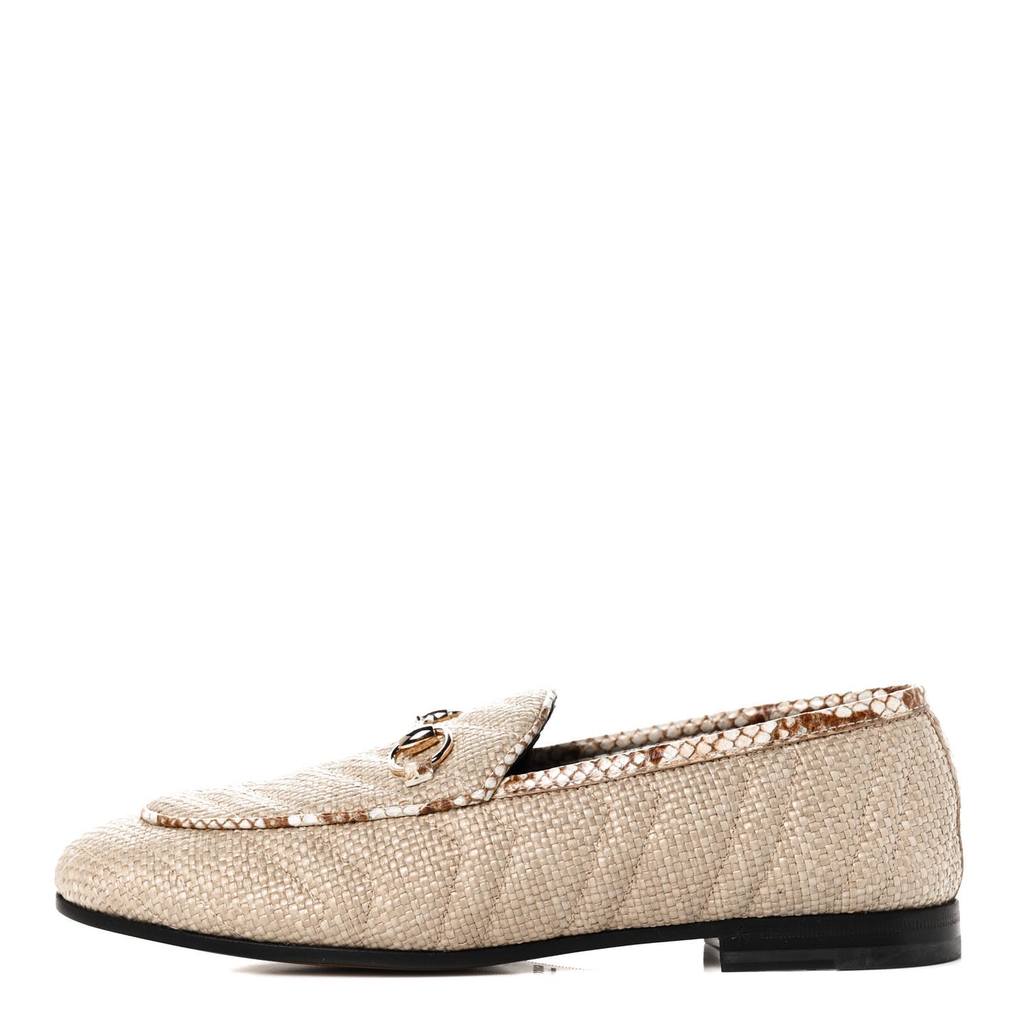 Raffia Elaphe Matelasse Horsebit Womens Jordaan Loafers 37 Natural Cream Brown