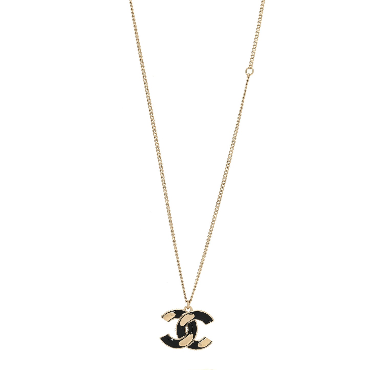 Enamel CC Pendant Necklace Black Light Gold